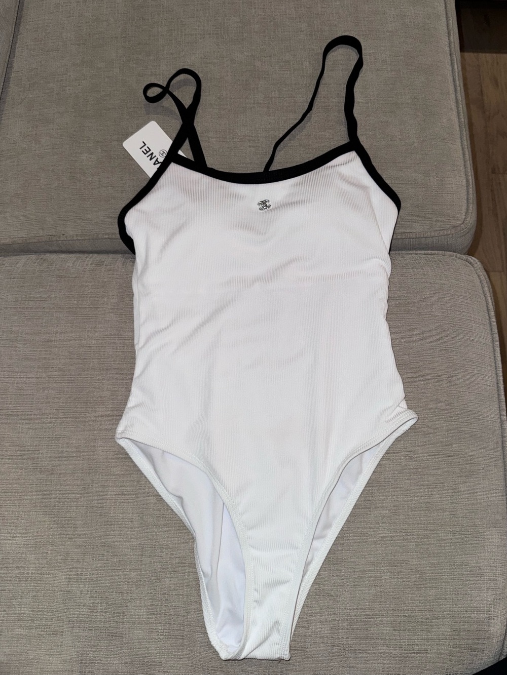 CHANEL (In$pired) White One-Piece with Black Trim